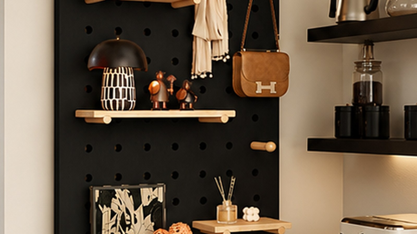 Textured Black modular wall-mounted coffee storage feature