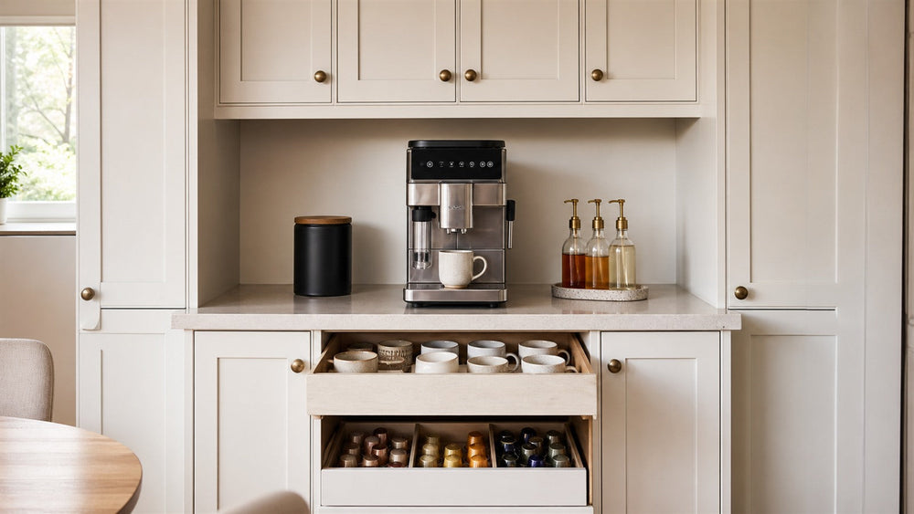 Coffee Bar Storage Ideas for Mugs, Pods, Syrups and Accessories