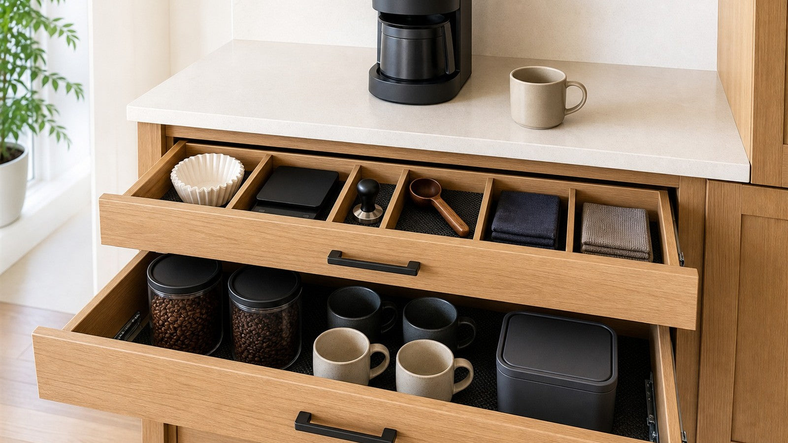 Coffee Bar Cabinets with Drawers: What Should Go in Each Storage Zone?