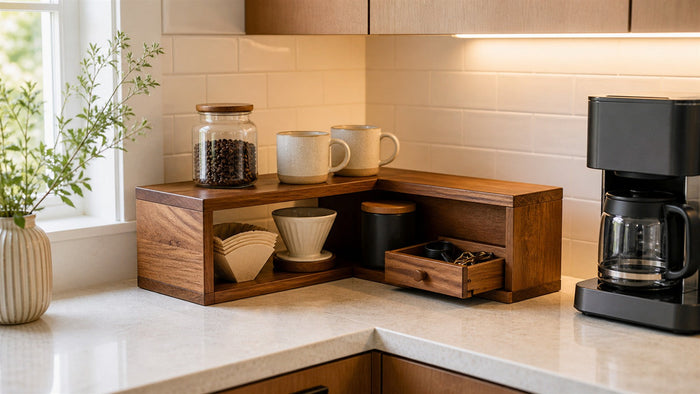 Expandable Coffee Bar Organizer: Straight or 90° Corner Layout?