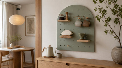 Morandi Green Coffee Pegboard: Classic or Arch for a 40 × 60 cm Coffee Wall?