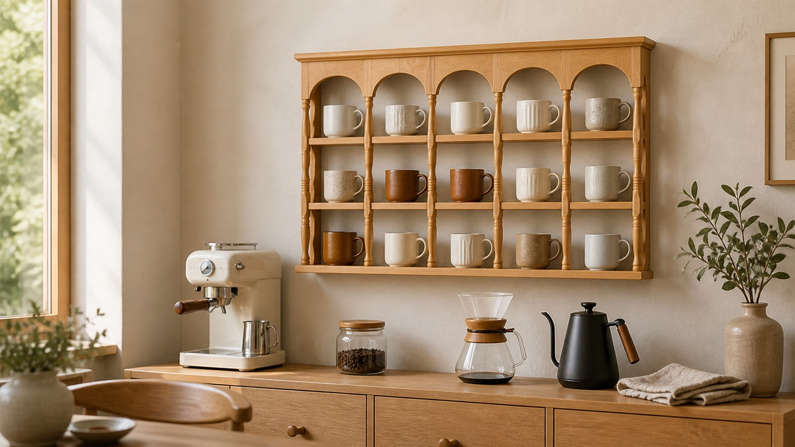 Natural Wood Coffee Mug Display Shelf Size Guide: 47, 60, 73 or 86 cm?