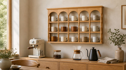 Natural Wood Coffee Mug Display Shelf Size Guide: 47, 60, 73 or 86 cm?