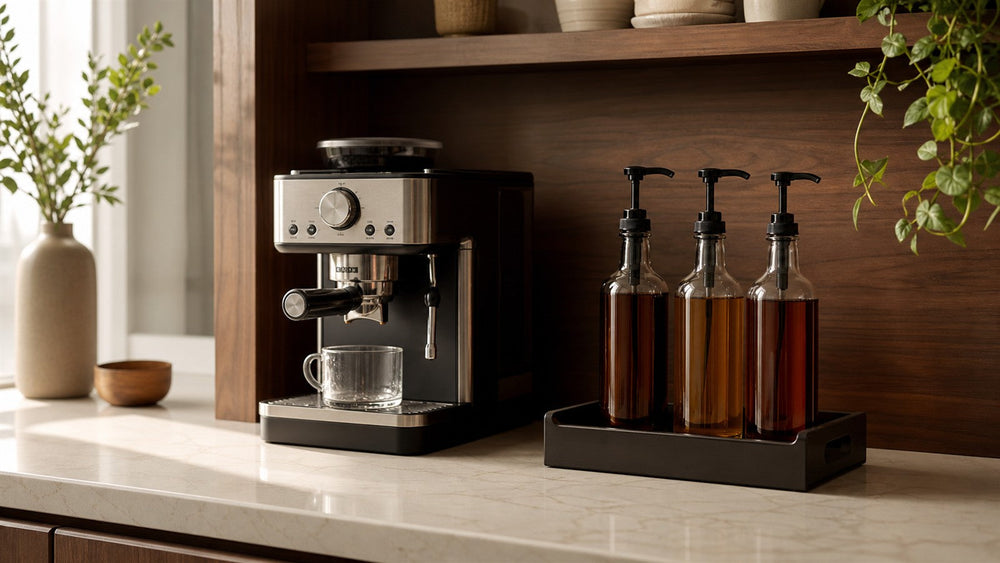 How to Organize Coffee Syrups, Pumps and Flavoring Bottles