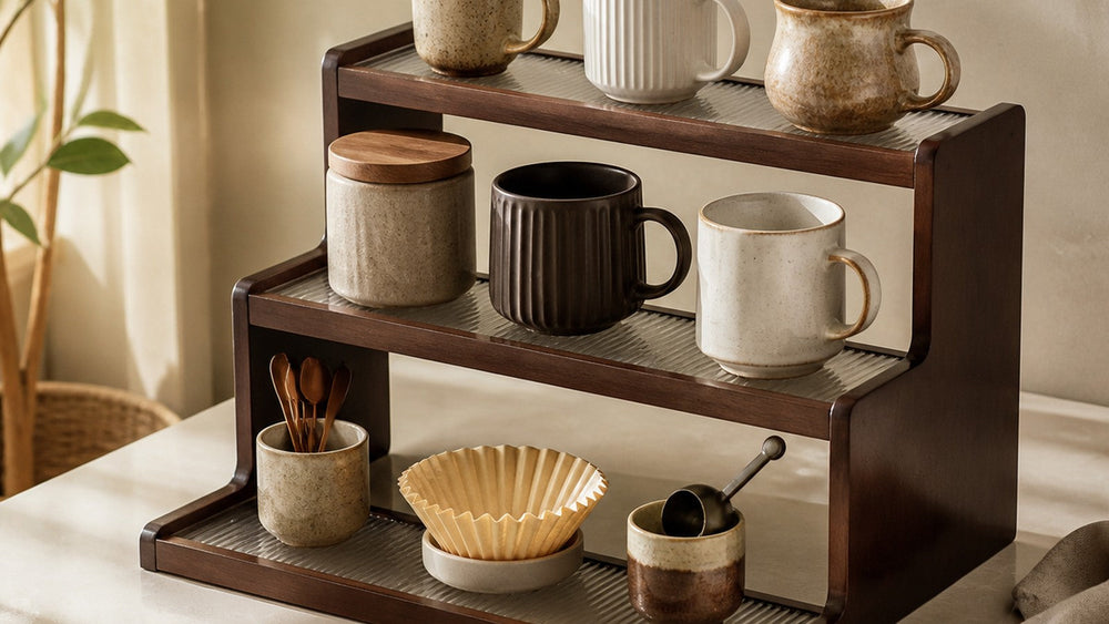 Three-Tier Coffee Mug Rack: Choose 42 or 52 cm Width