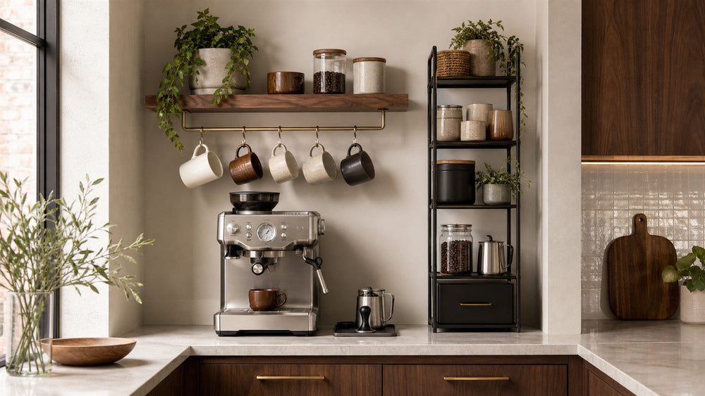 Vertical Coffee Station Storage Ideas for Small Counters