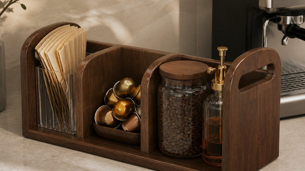 Coffee Bar Countertop Zones: Choose a 33, 50 or 65 cm Solid Wood Organizer