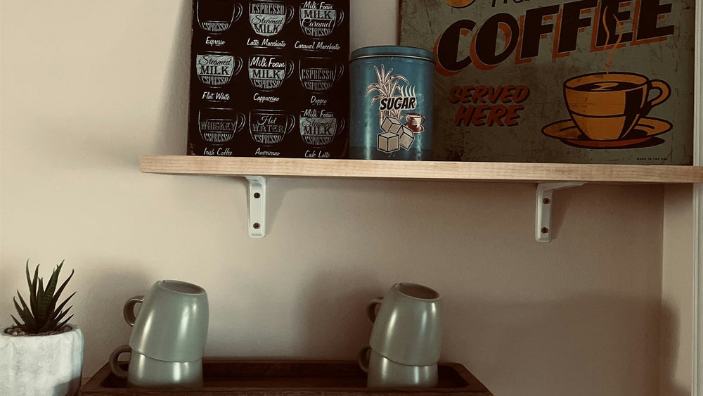 Floating Shelves Above a Coffee Bar: Size, Height and Spacing