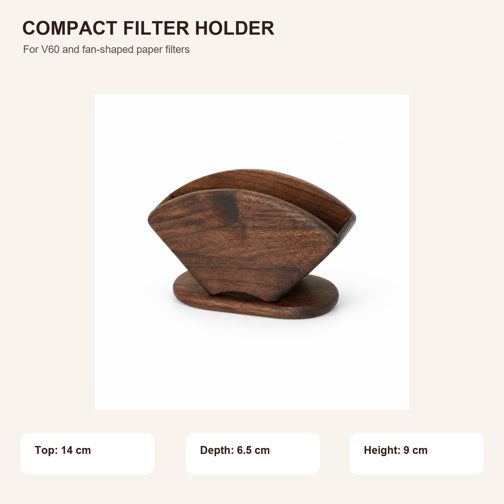Black walnut filter holder dimensions 14 by 6.5 by 9 cm