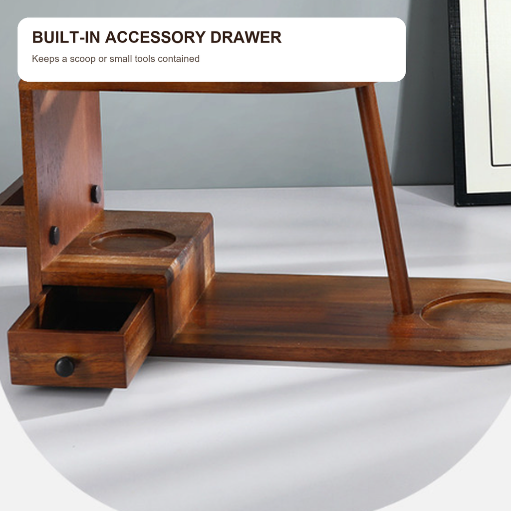 Built-in accessory drawer on walnut coffee station