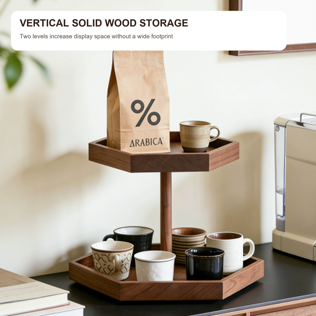 Two-tier vertical solid wood coffee storage