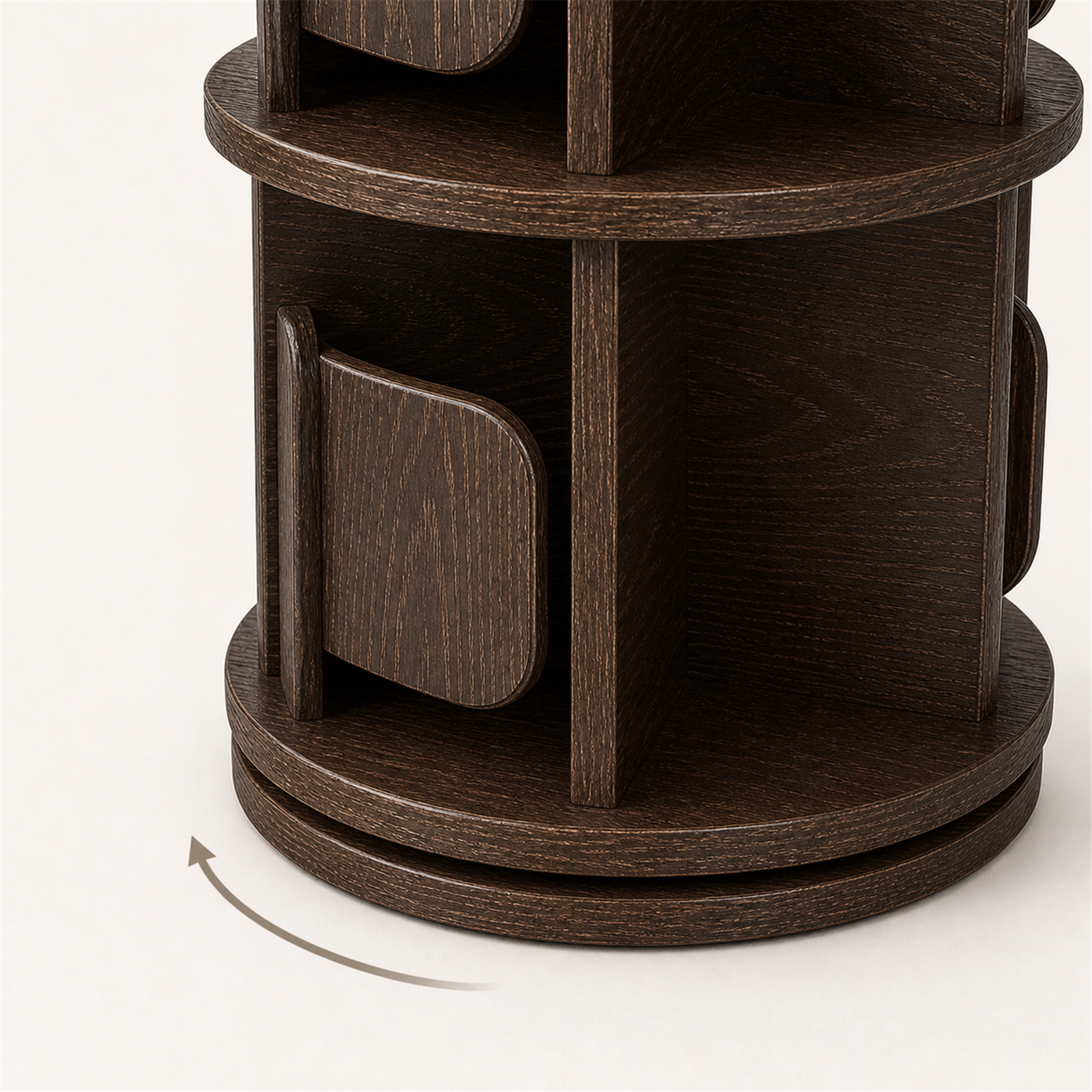 Solid wood compartments and concealed rotating base detail