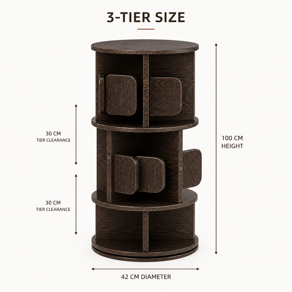 Three-tier rotating coffee tower dimensions 42 cm diameter by 100 cm height