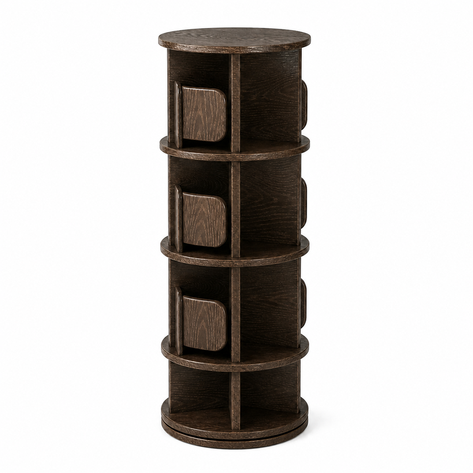 Four-tier rotating solid rubberwood coffee bar storage tower on white