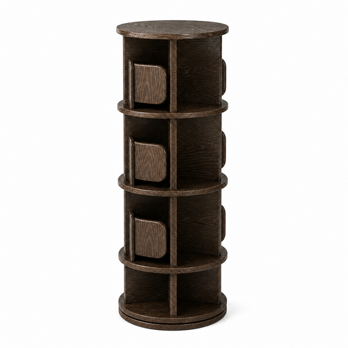 Four-tier rotating solid rubberwood coffee bar storage tower on white