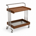 Walnut Brown solid rubberwood mobile coffee bar cart on white