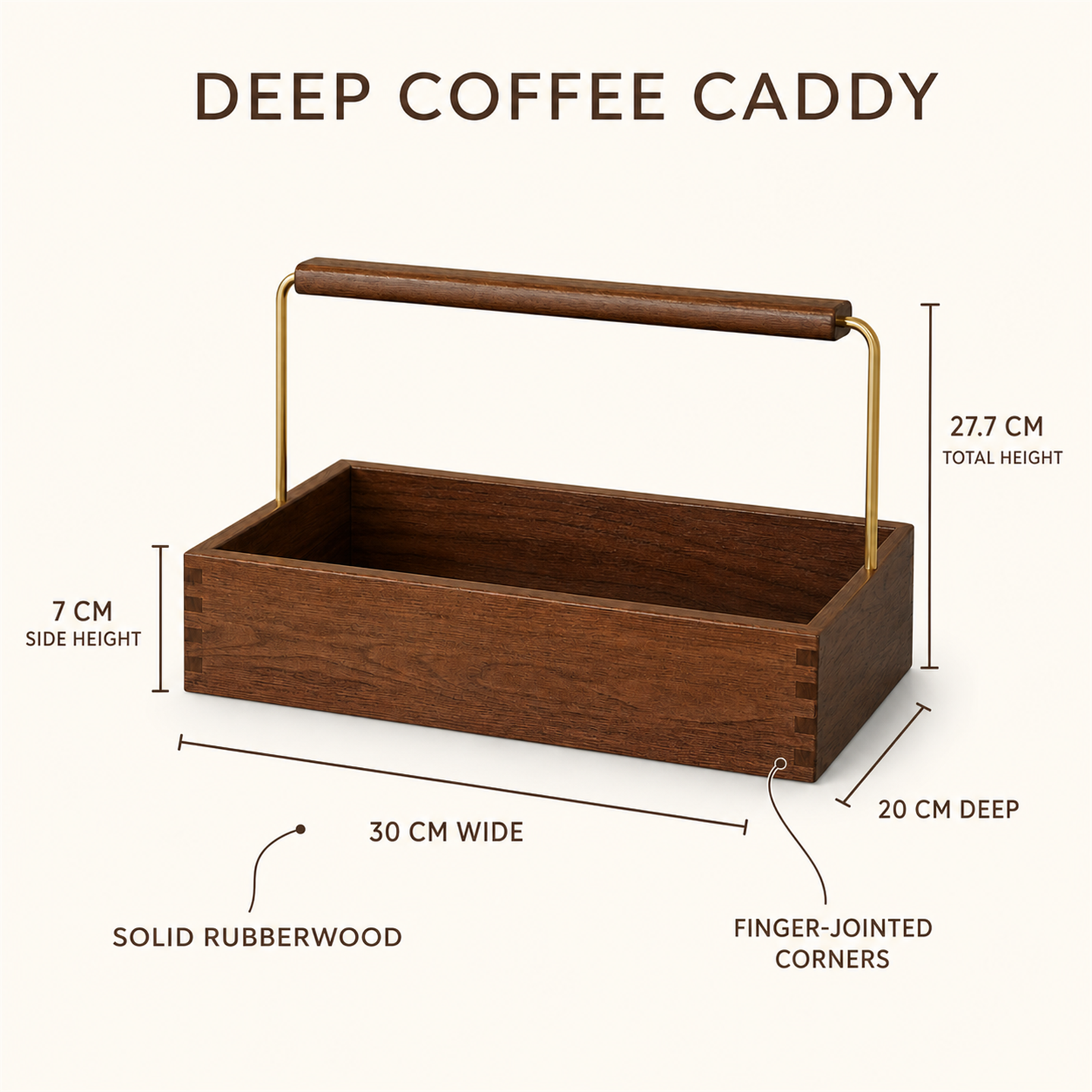 Deep coffee caddy 30 by 20 cm dimension guide