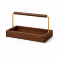 Shallow finger-jointed solid rubberwood coffee caddy on white