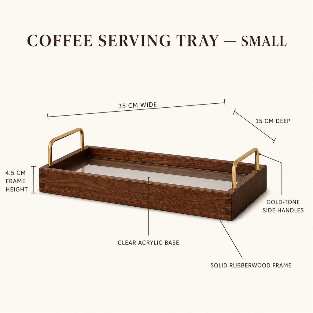 Coffee serving tray 35 by 15 cm dimension guide