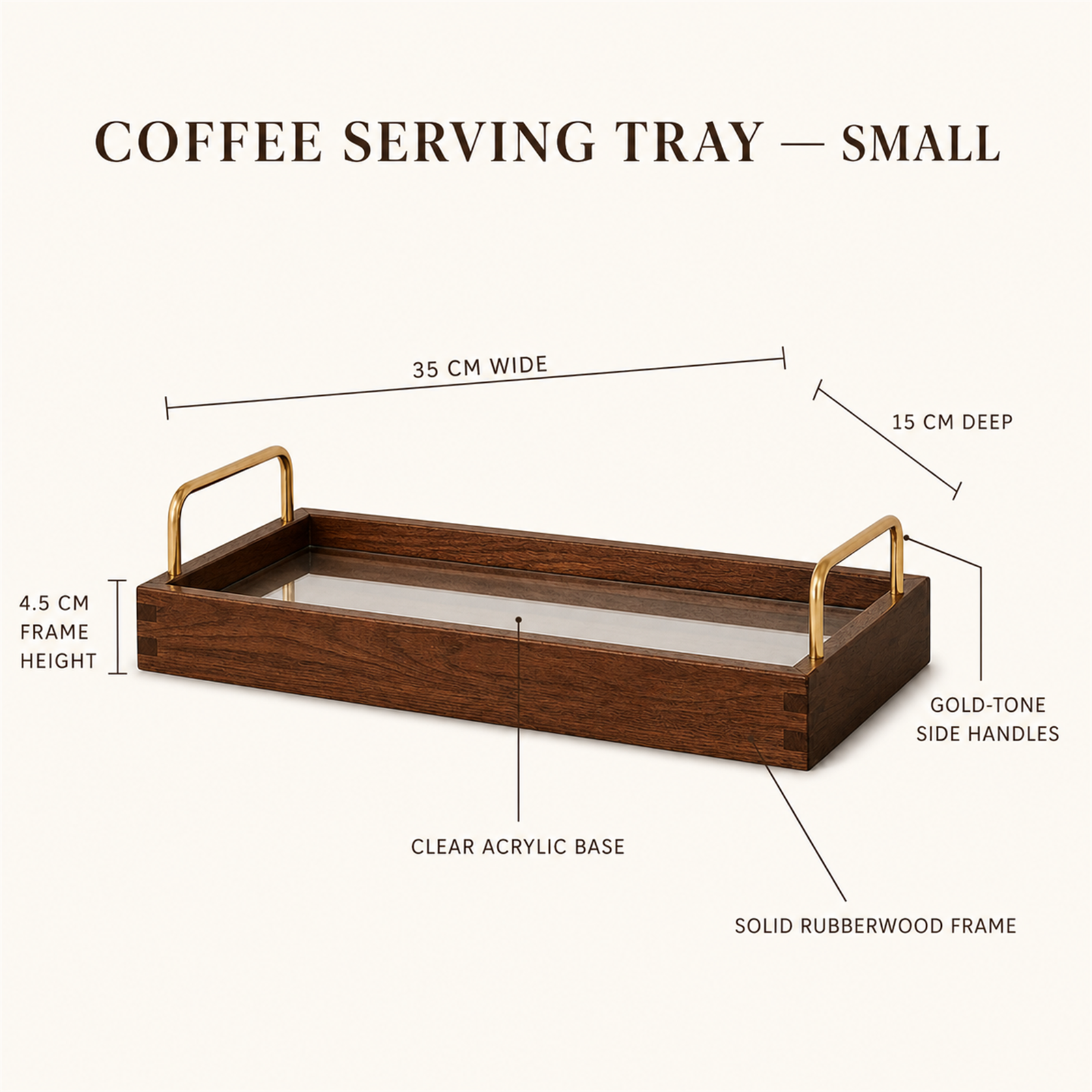 Coffee serving tray 35 by 15 cm dimension guide