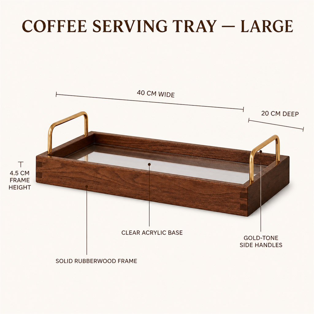 Coffee serving tray 40 by 20 cm dimension guide