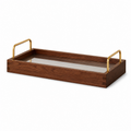 Solid rubberwood and clear acrylic coffee serving tray on white