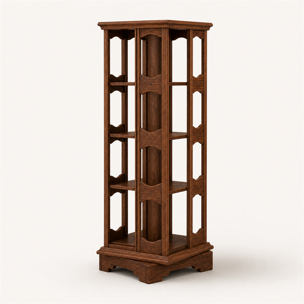 Four-tier rotating solid wood coffee storage tower in Walnut Brown