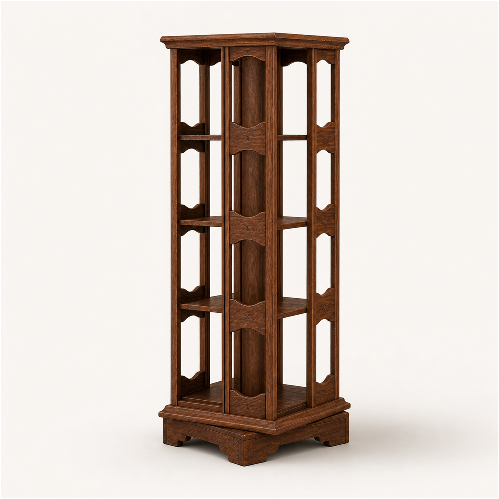 Four-tier rotating solid wood coffee storage tower in Walnut Brown