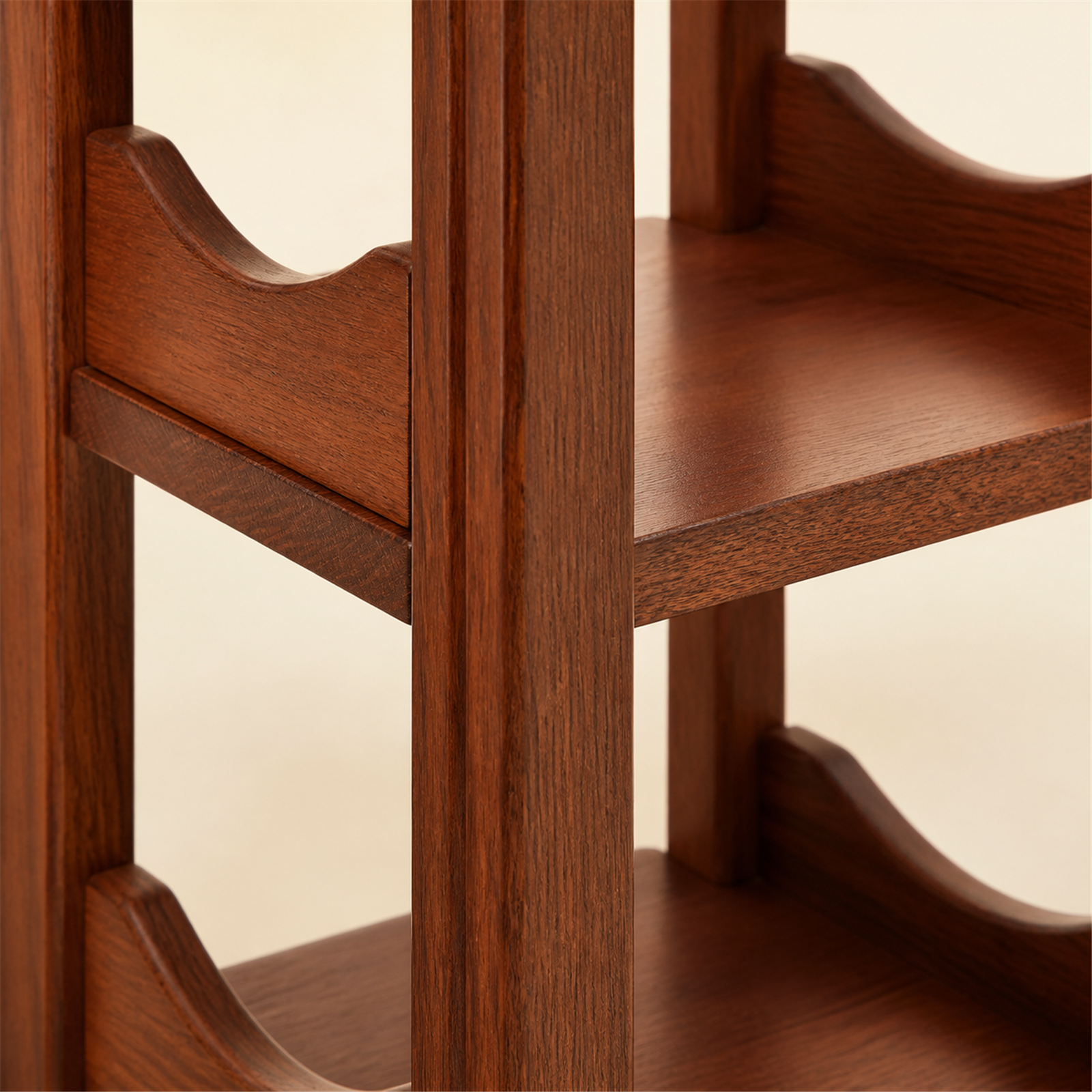 Solid rubberwood shelf rail and vertical post construction detail
