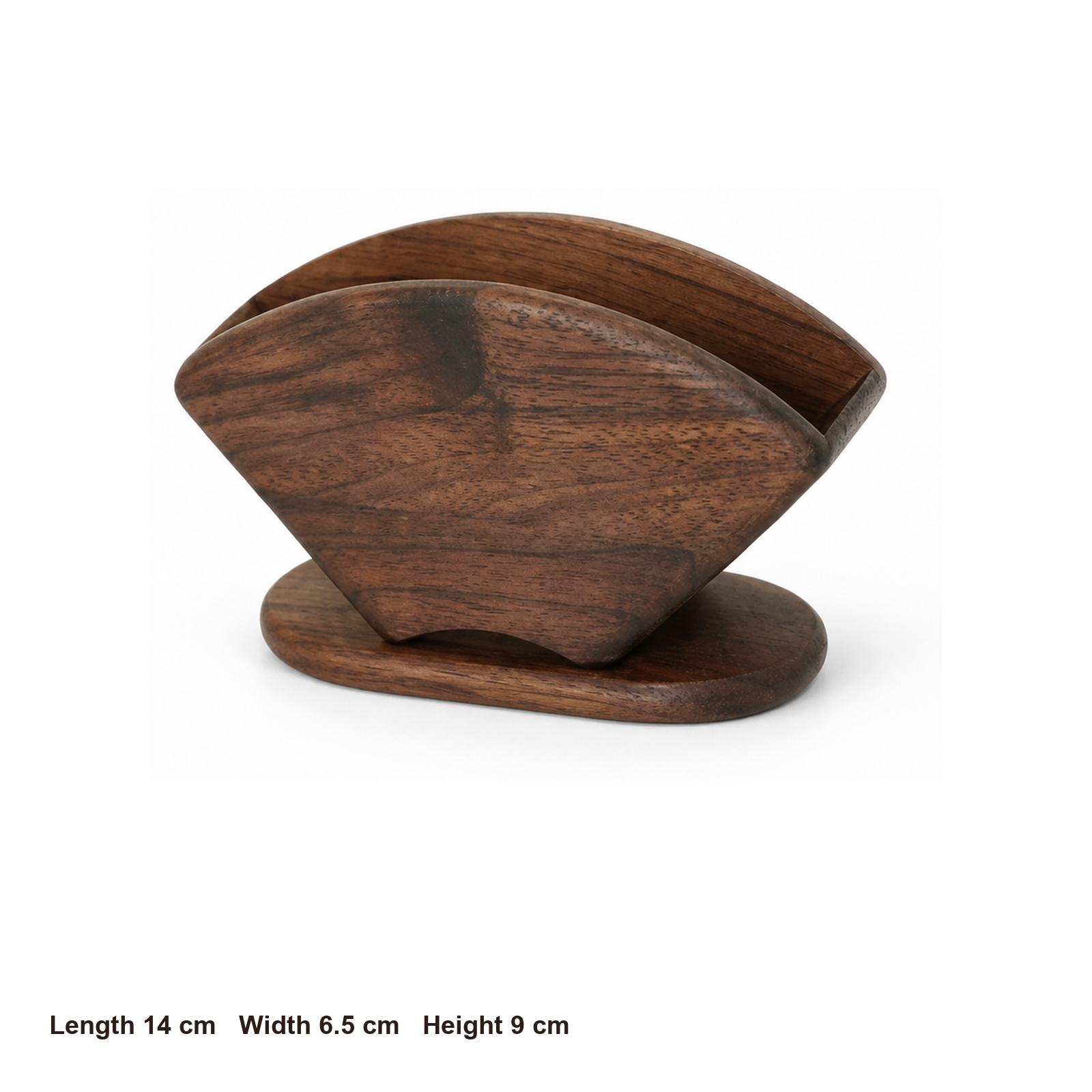 Solid black walnut coffee filter holder dimensions: 14 by 6.5 by 9 centimeters