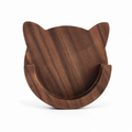 Solid walnut cat-shaped magnetic portafilter holder on a white background