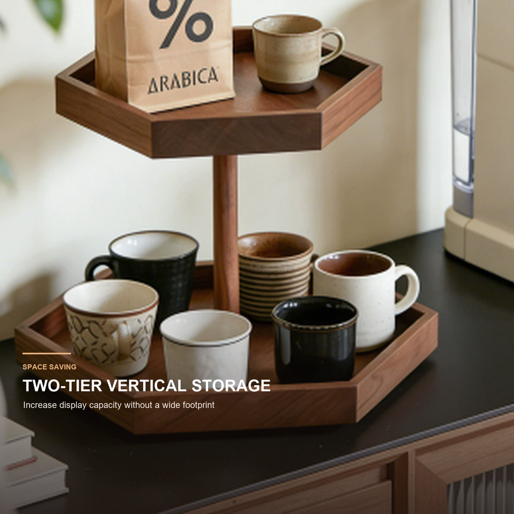 Two-tier vertical solid wood coffee storage