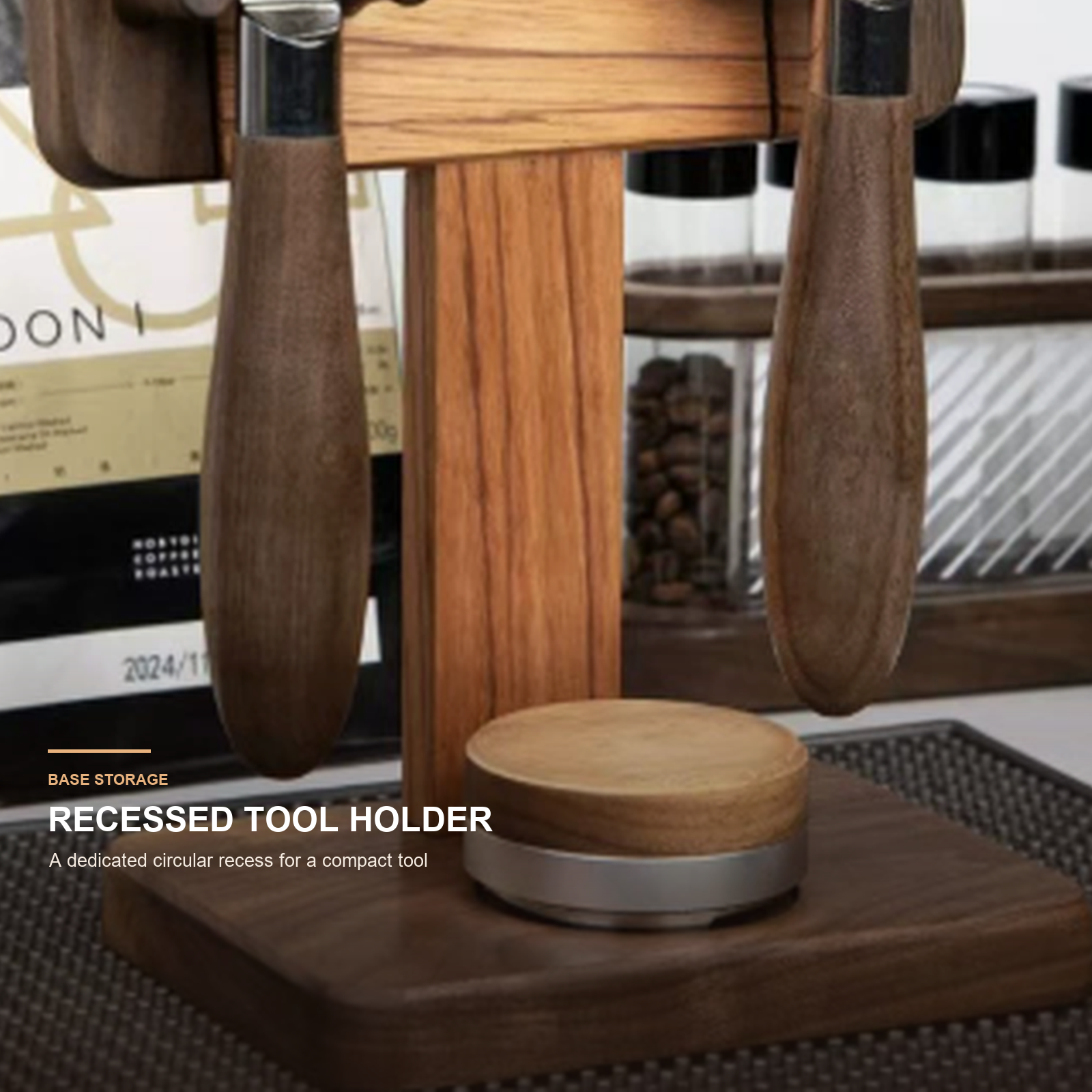 Recessed base holder for a compact espresso tool