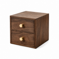 Solid black walnut two-drawer coffee capsule organizer on white background