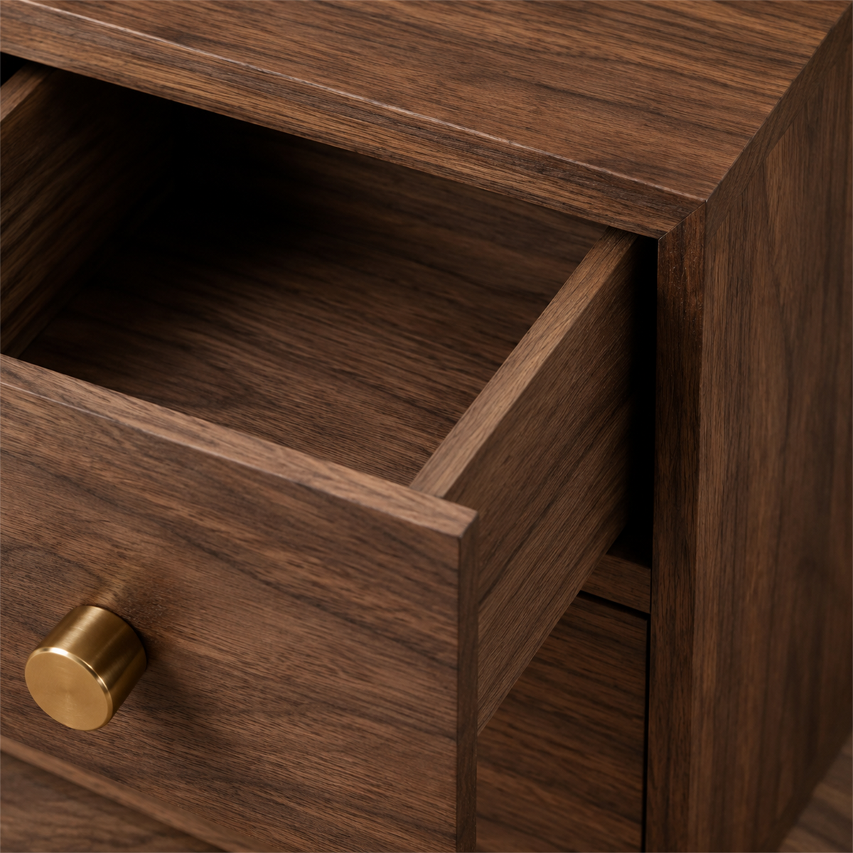 Removable solid walnut drawer interior detail