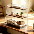 Small 35 cm black walnut and acrylic three-tier coffee display