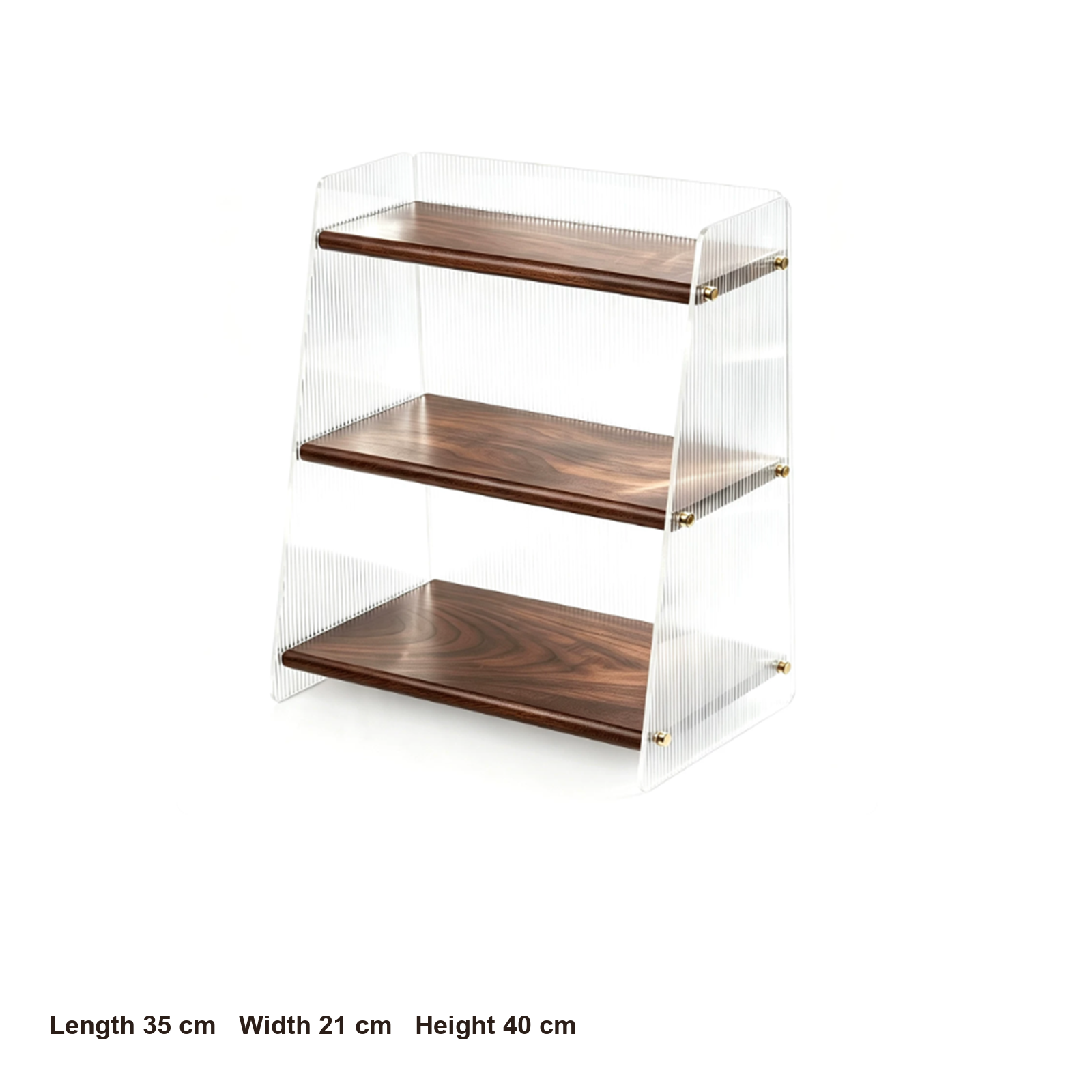 Small three-tier display dimensions: 35 by 21 by 40 centimeters
