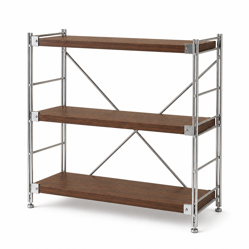 Walnut Brown 70 × 31 × 70 cm three-tier steel and wood coffee bar organizer on white