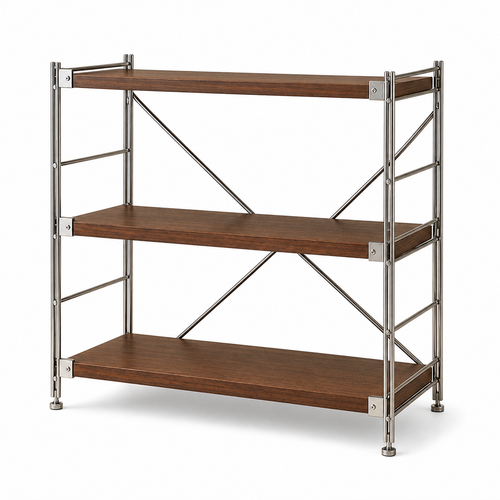Walnut Brown 70 × 41 × 90 cm deep tall three-tier steel and wood coffee bar organizer on white