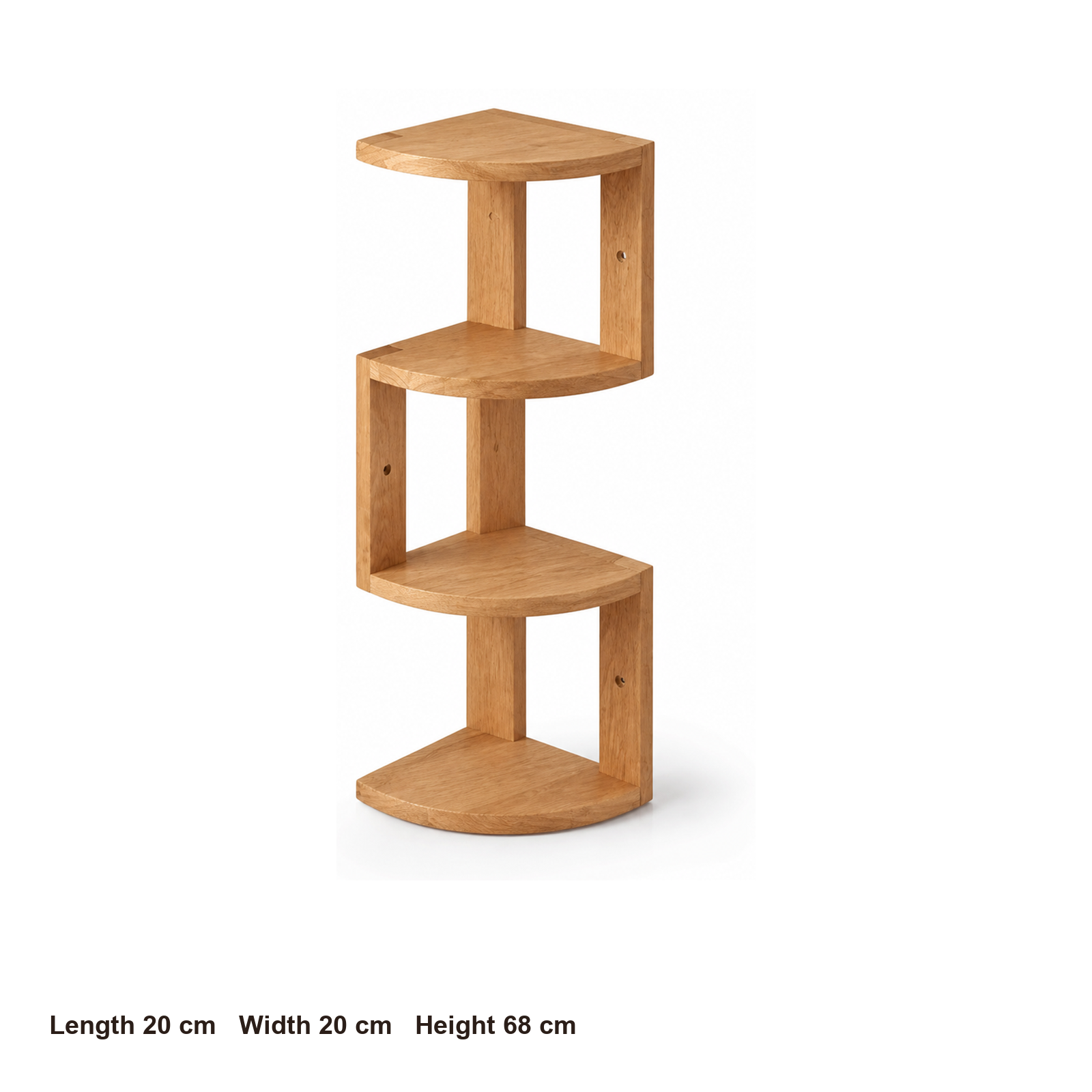 Four-tier solid wood corner shelf dimensions: 20 by 20 by 68 centimeters