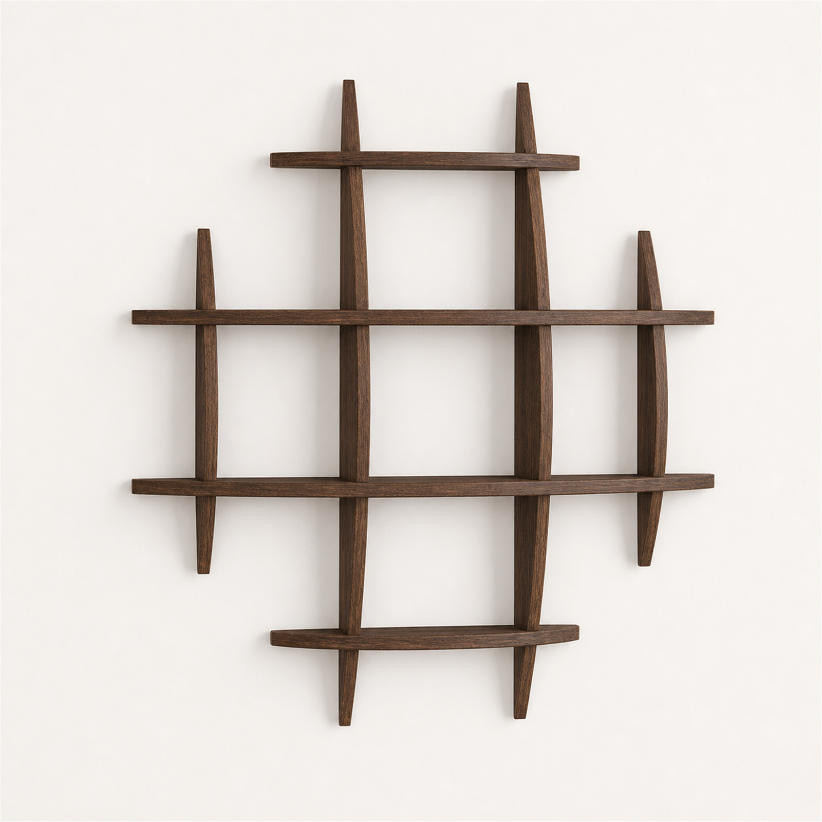 Large-grid paulownia wall coffee display shelf in Dark Burnt finish