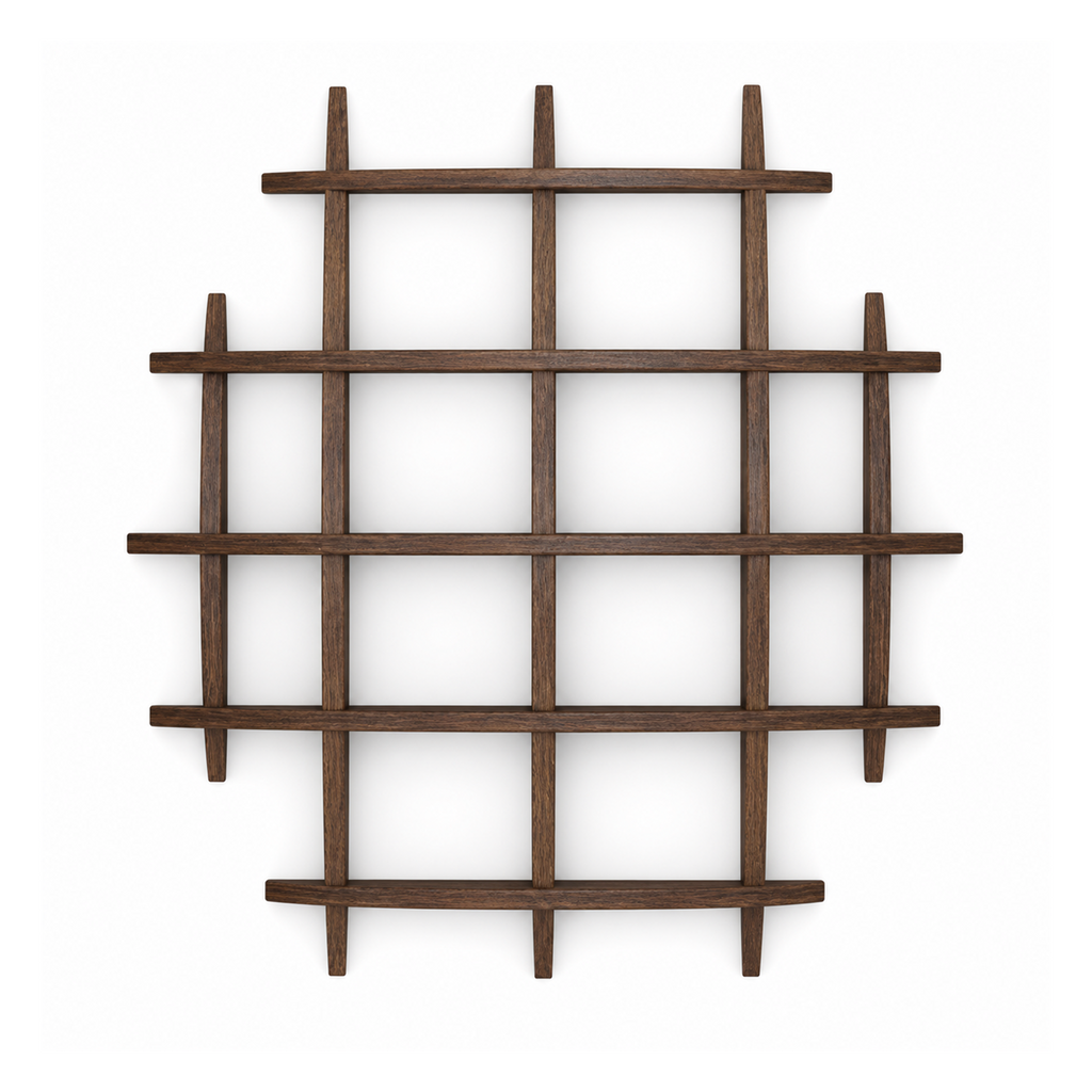 100 × 100 cm Dark Burnt large-grid solid paulownia wall coffee display shelf on pure white