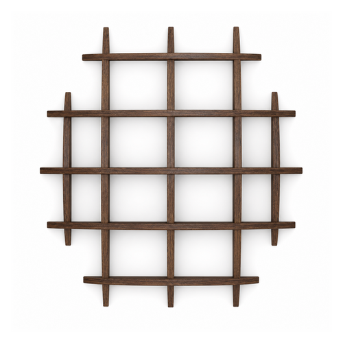 100 × 100 cm Dark Burnt large-grid solid paulownia wall coffee display shelf on pure white