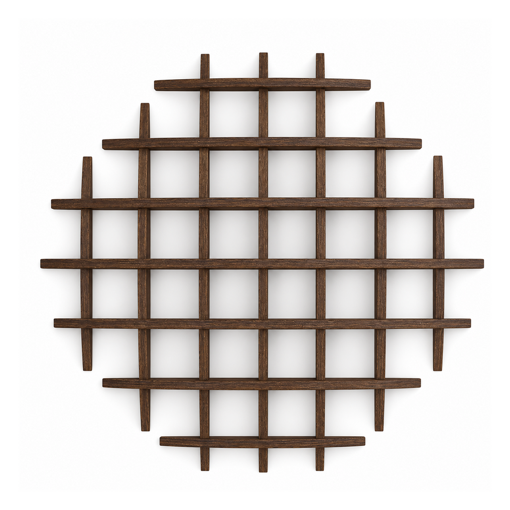 120 × 120 cm Dark Burnt large-grid solid paulownia wall coffee display shelf on pure white