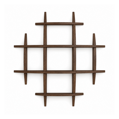 70 × 70 cm Dark Burnt large-grid solid paulownia wall coffee display shelf on pure white