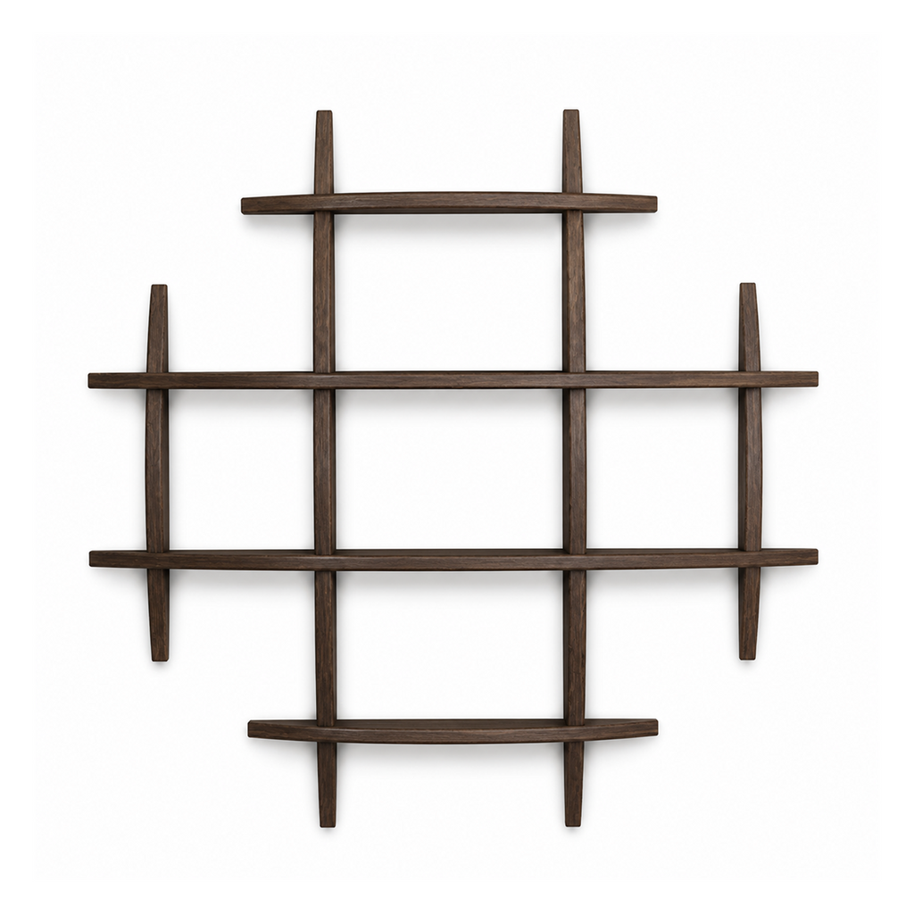 90 × 90 cm Dark Burnt large-grid solid paulownia wall coffee display shelf on pure white