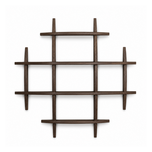 90 × 90 cm Dark Burnt large-grid solid paulownia wall coffee display shelf on pure white