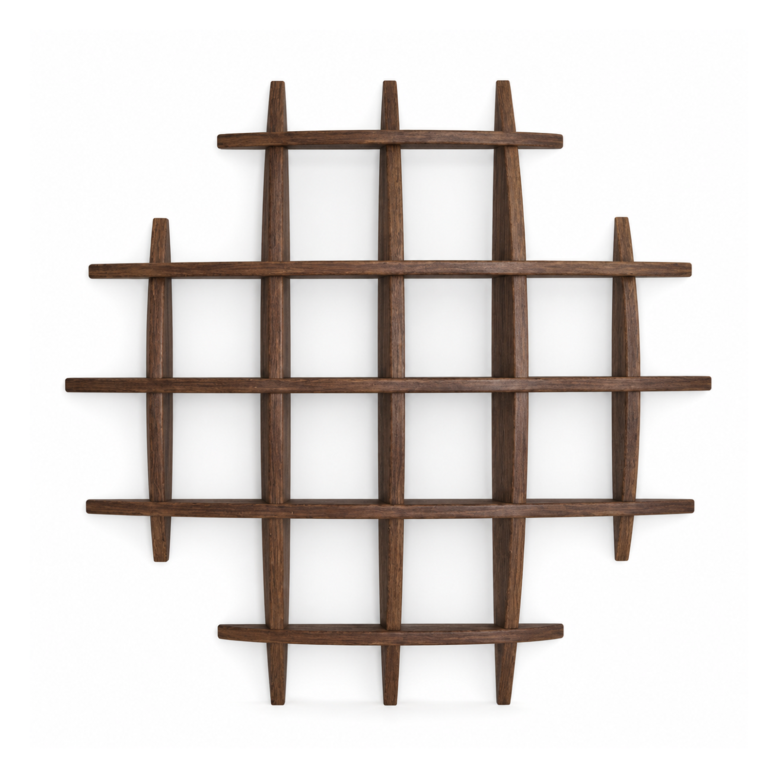 70 × 70 cm Dark Burnt multi-grid solid paulownia wall coffee display shelf on pure white