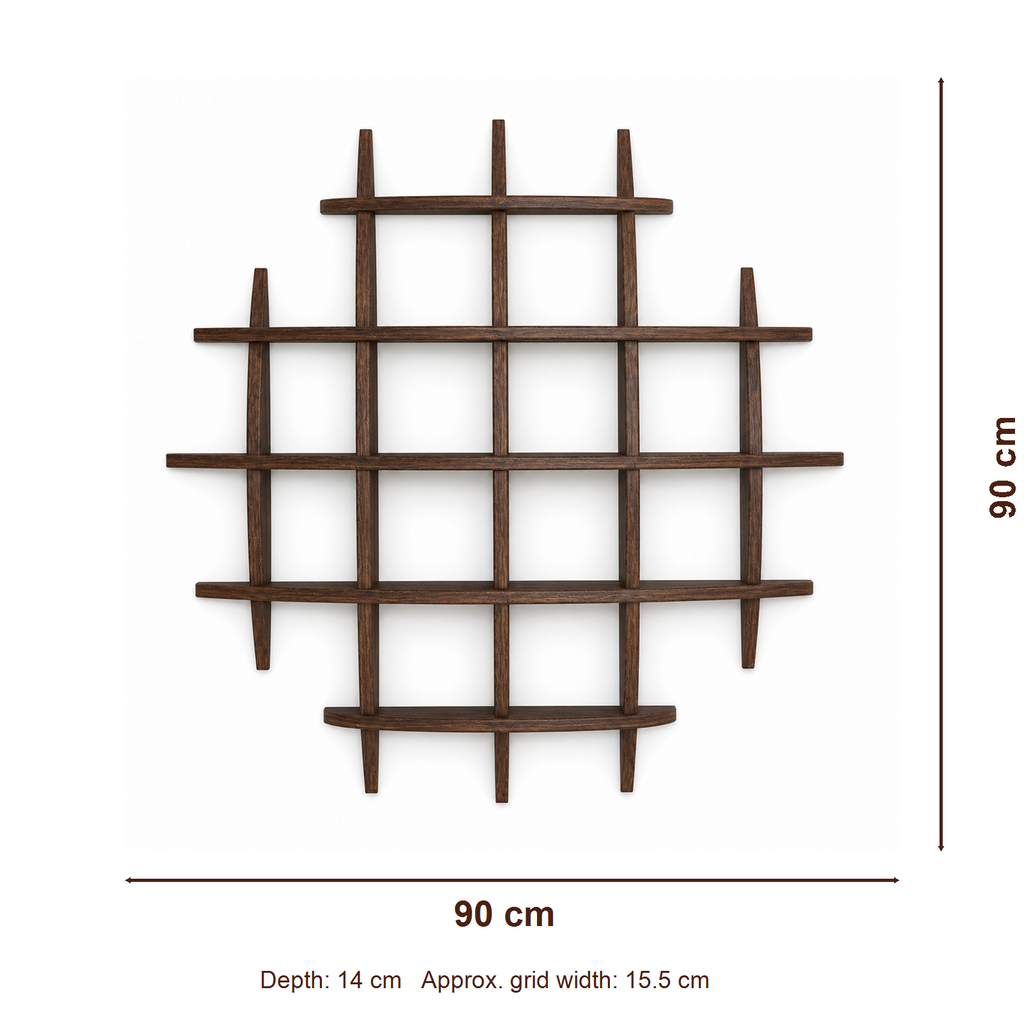 90 × 90 cm multi-grid solid paulownia wall coffee display shelf dimensions