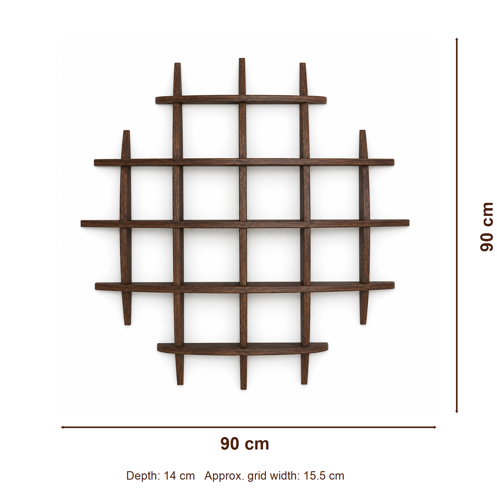 90 × 90 cm multi-grid solid paulownia wall coffee display shelf dimensions